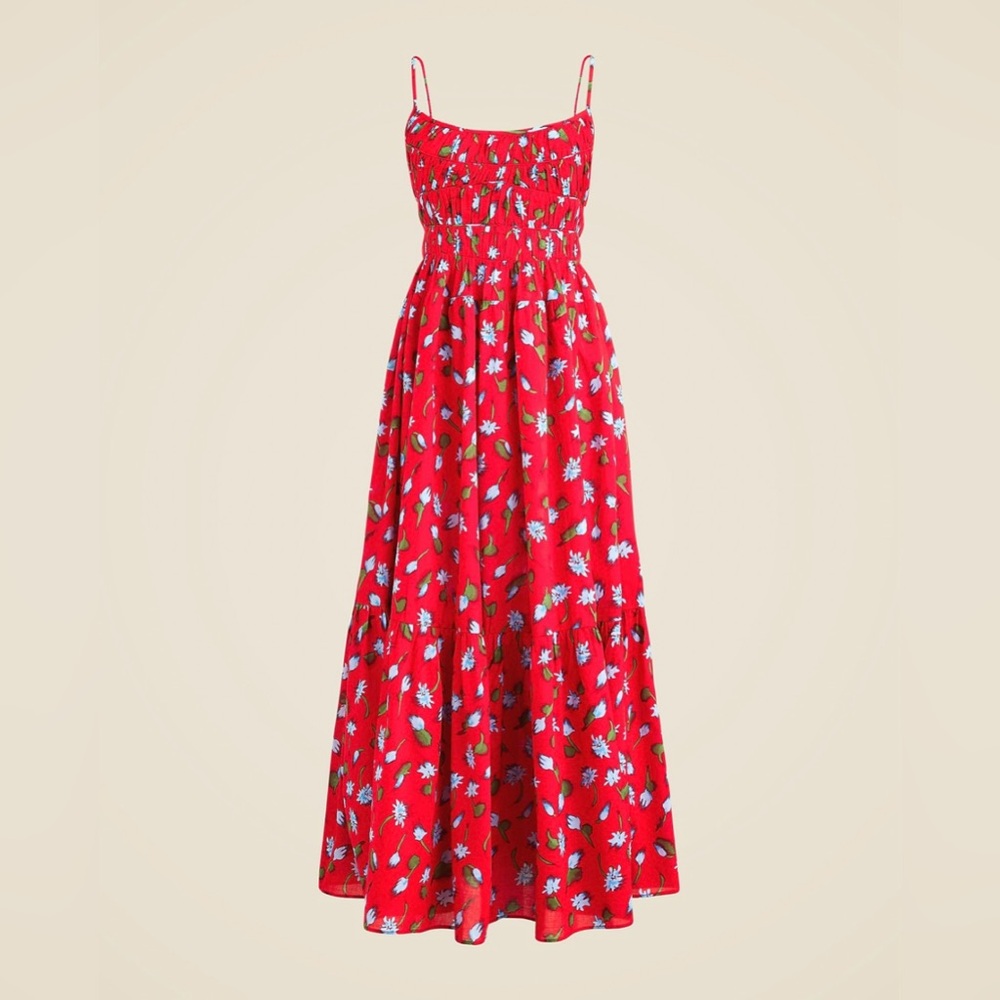 J. Crew Women’s Tiered Dress in Brushed Daisy Print Red Size L NWT